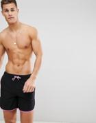 Asos Design Reversible Runner Swim Shorts With Print Mid Length - Black