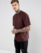 Religion T-shirt In Faux Suede With Step Hem - Red