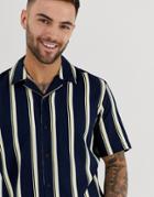 Only & Sons Revere Collar Stripe Shirt In Navy - Navy