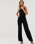 In The Style Plisse Square Neck Jumpsuit-black