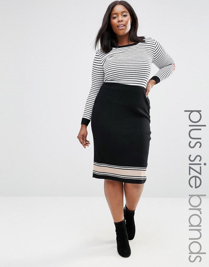 New Look Plus Color Block Knitted Midi Skirt - Green