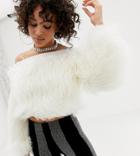 Asos Design X Laquan Smith Off Shoulder Cropped Sweater In Faux Fur - White