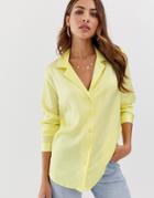 Asos Design Relaxed Satin Long Sleeve Shirt - Yellow