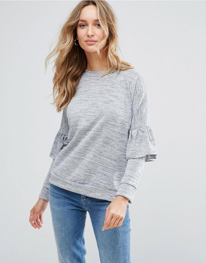 Daisy Street Top With Ruffle Sleeve - Gray
