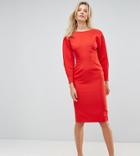 Asos Tall 80s Clean Dome Sleeve Midi Pencil Dress - Red