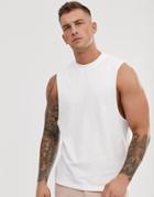 Asos Design Pique Relaxed Sleeveless T-shirt With Crew Neck And Dropped Armhole In White