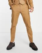 Asos Design Slim Linen Mix Suit Pants In Tobacco-brown