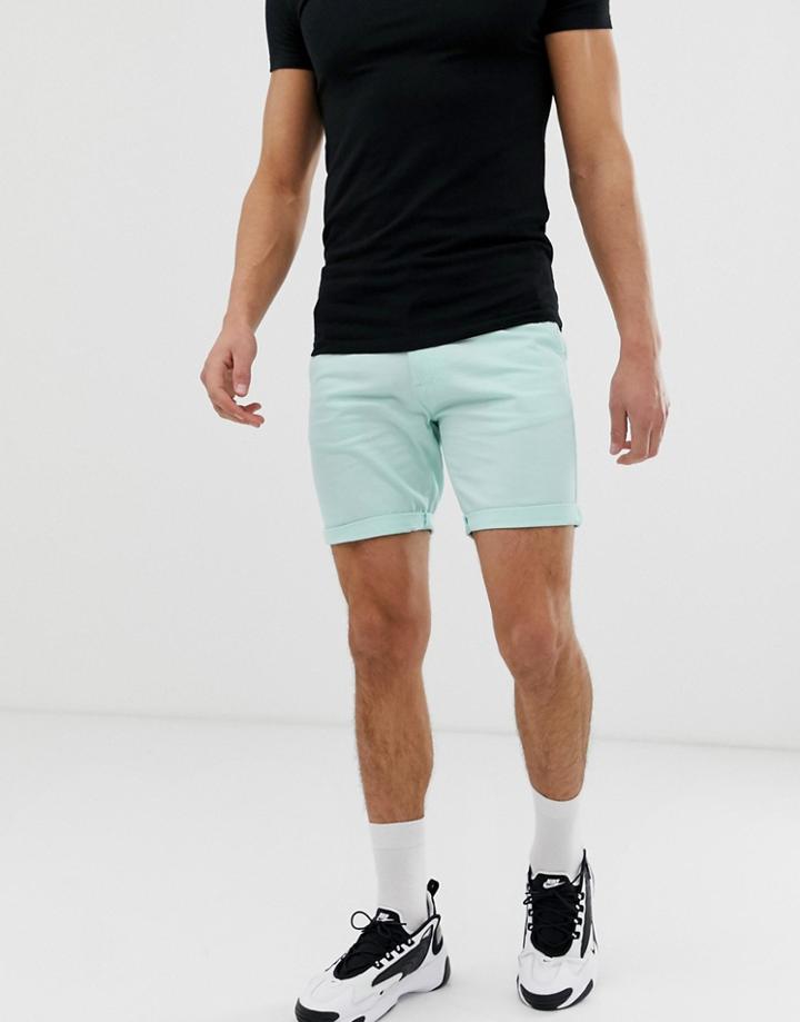 D-struct Turn Up Slim Chino Shorts - Blue