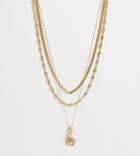 Asos Design 14k Gold Plated Multirow Necklace With T Bar Sun Design