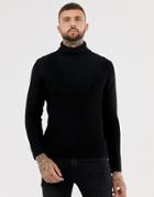 Bershka Knitted Roll Neck Sweater In Black - Black