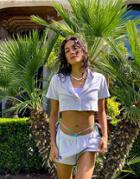 Noisy May Terrycloth Cropped Beach Shirt In Lilac - Part Of A Set-purple