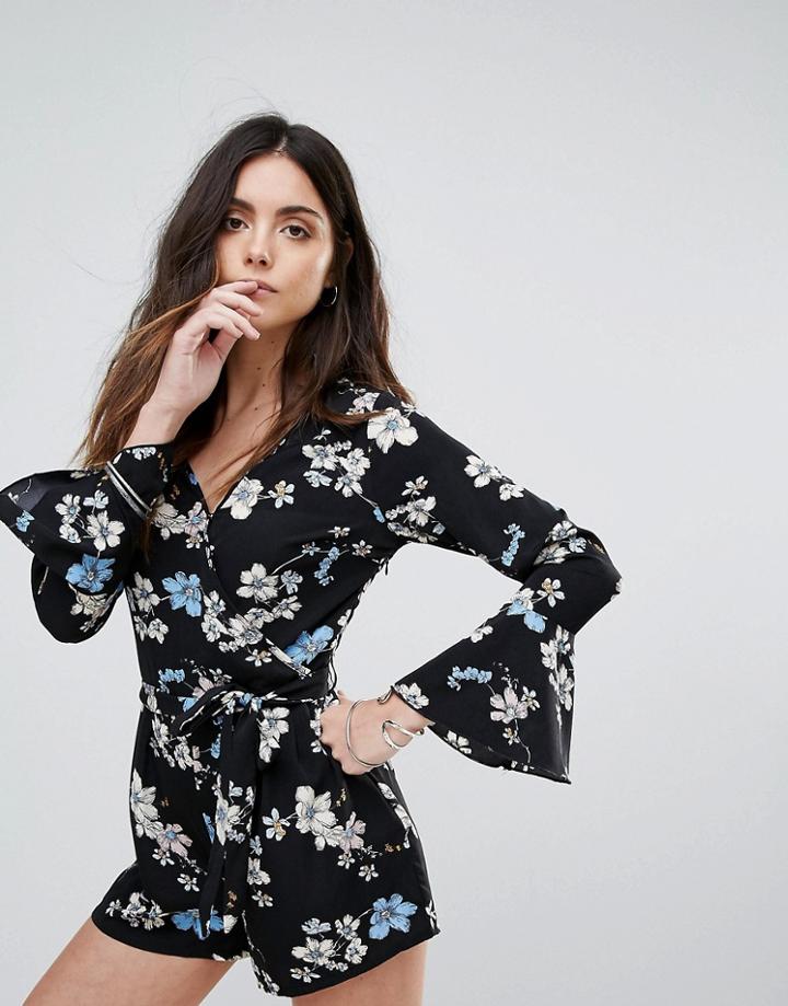 Influence Wrap Front Playsuit - Navy