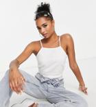 Asos Design Petite Linen Square Neck Sun Top With Lace Up Back In White