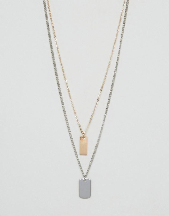 Asos Sleek Id Bar Multirow Necklace - Silver