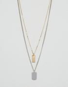 Asos Sleek Id Bar Multirow Necklace - Silver