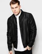 Asos Bomber Jacket With Poppers In Black - Black