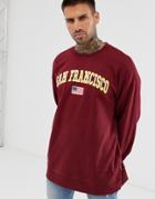 Only & Sons San Francisco Crew Neck Sweat In Burgundy - Red