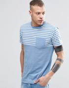 Threadbare Chest Pocket T-shirt With Stripe Panel - Blue