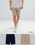 Asos Jersey Skinny Shorts 2 Pack Navy/beige Marl Save - Multi