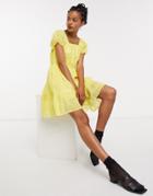 & Other Stories Eco Cotton Square Neck Smock Dress In Yellow-blues