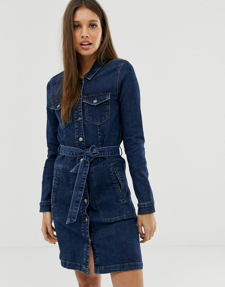 Jdy Dark Denim Mini Dress With Belt