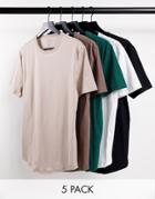 River Island 5 Pack Of T-shirts In Brown