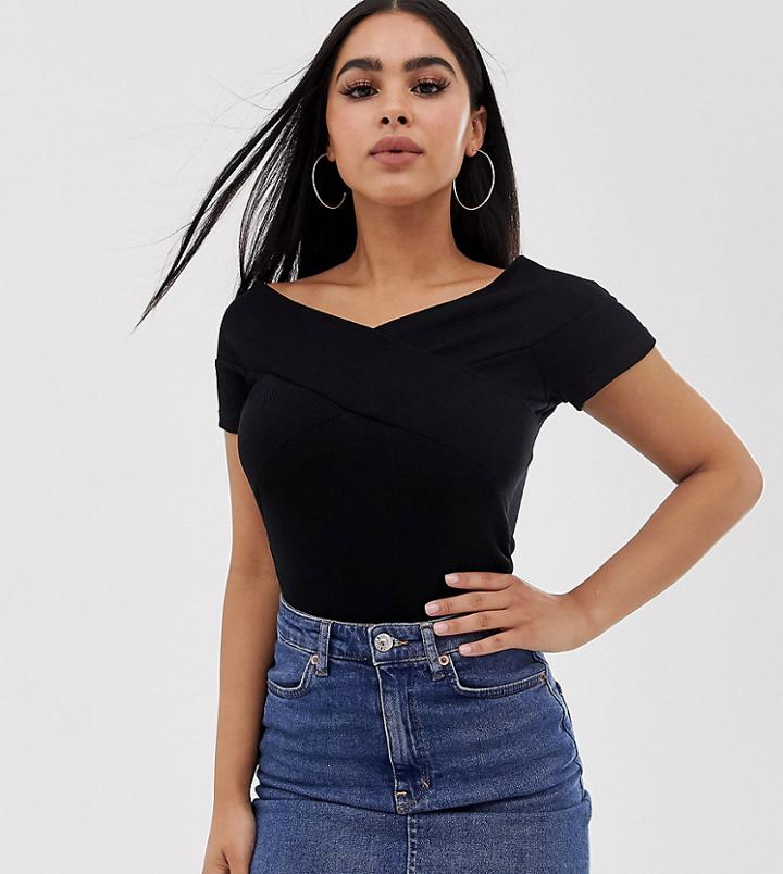 Asos Design Petite Off Shoulder Fitted Top In Black