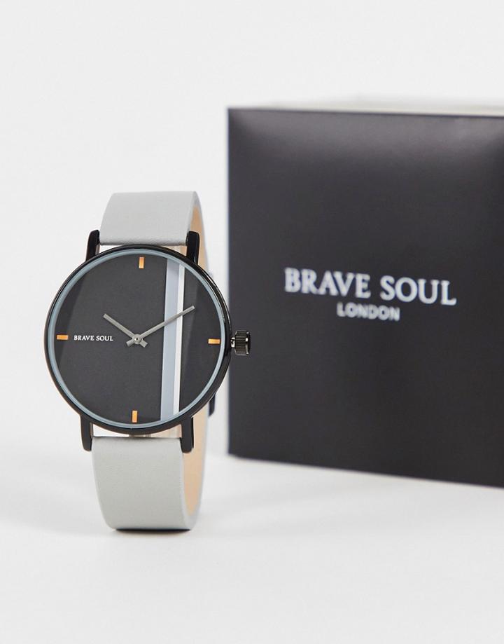 Brave Soul Mens Leather Strap Watch With Stripe Face Detail-silver