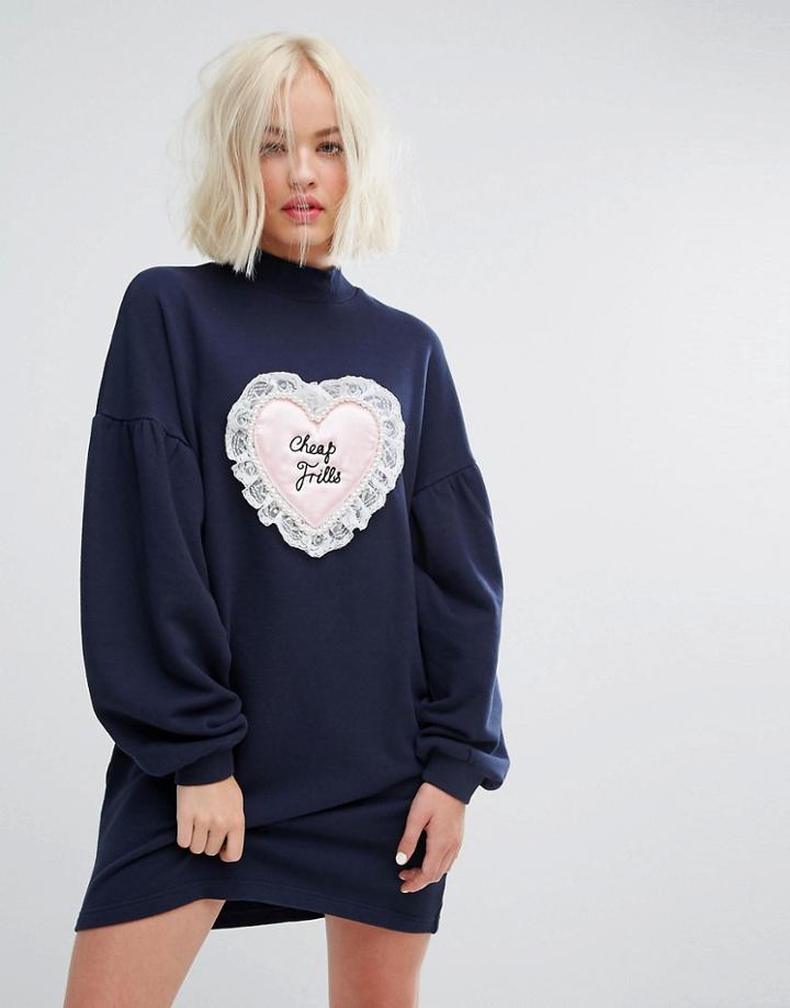 Lazy Oaf Oversized Sweat Dress With Cheap Frills Satin Patch - Black