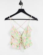 Asos Design Tie Front Ruffle Hem Cami In 70s Floral Print-multi