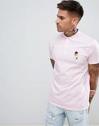 Asos Design Polo With Rose Embroidery - Pink