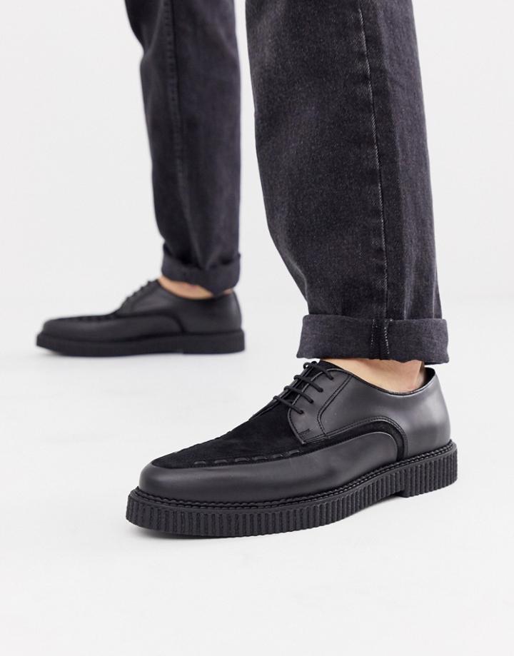 Asos Design Lace Up Shoes In Black Leather With Creeper Sole