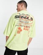 Asos Design Oversized T-shirt In Yellow With Street Back & Chest Print