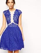 Asos Premium Prom Dress With Lace Applique - Cobalt Blue/cream