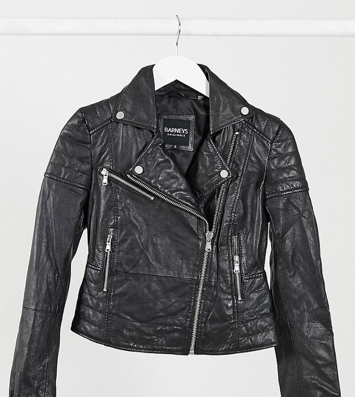 Barney's Originals Petite Clara Real Leather Jacket-black