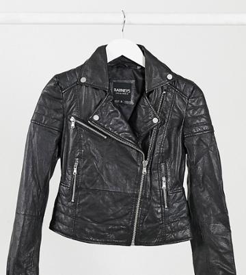 Barney's Originals Petite Clara Real Leather Jacket-black