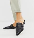 Asos Design Wide Fit Maximum Studded Leather Pointed Mule In Black