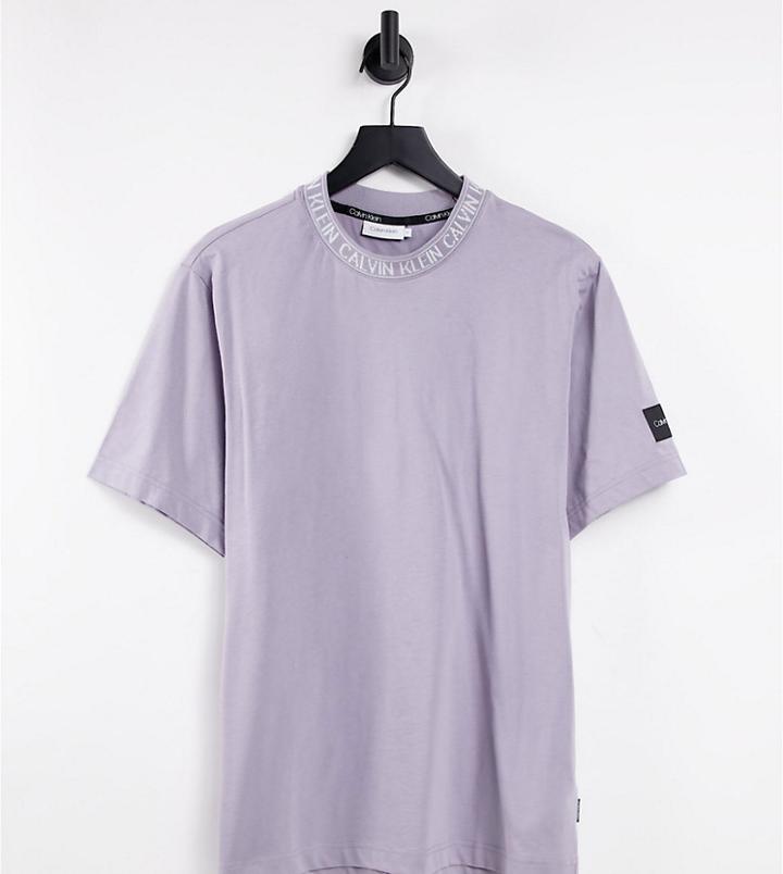 Calvin Klein Asos Exclusive Running Neck Logo T-shirt In Lilac-purple