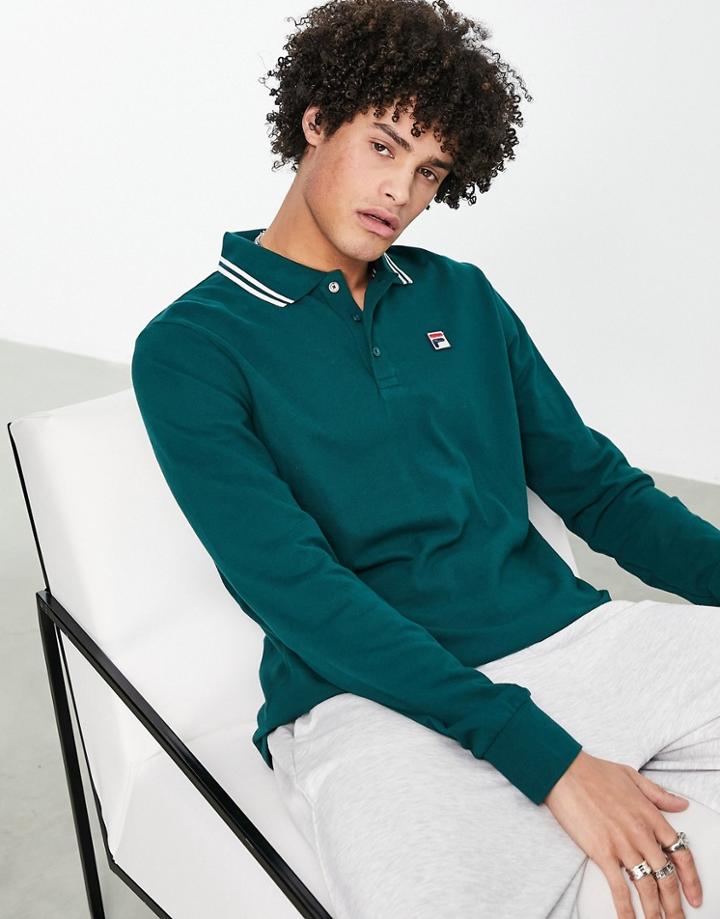 Fila Long Sleeve Polo With Logo In Green