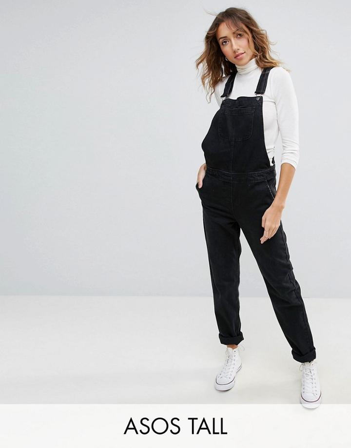 Asos Tall Denim Overall In Washed Black - Black
