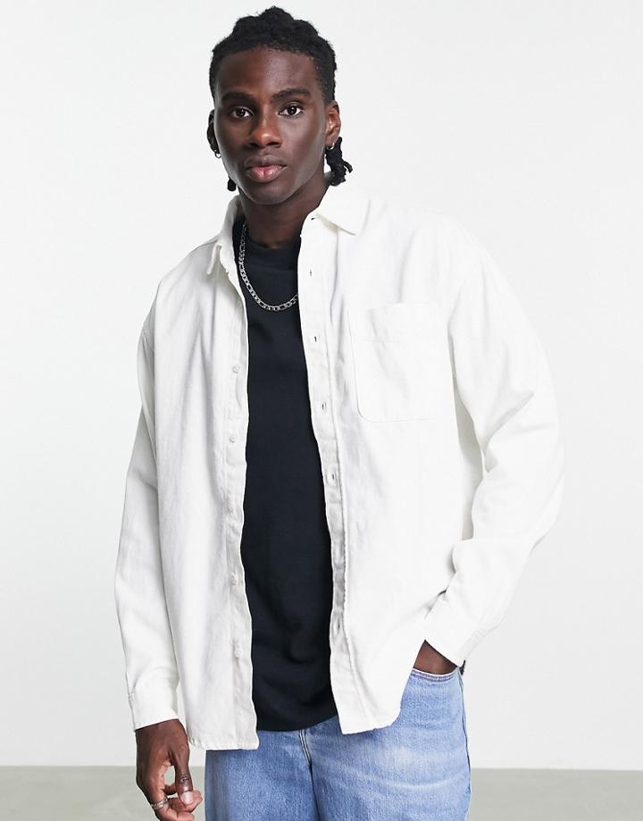 Pull & Bear Denim Shirt In Ecru-white