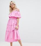 Vero Moda Petite Tiered Off Shoulder Maxi Dress - Pink