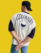 Asos Design Oversized T-shirt In Ecru & Navy Color Block With Colorado Text Print-multi