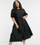 New Look Curve Textured Puff Sleeve Midi Dress In Black