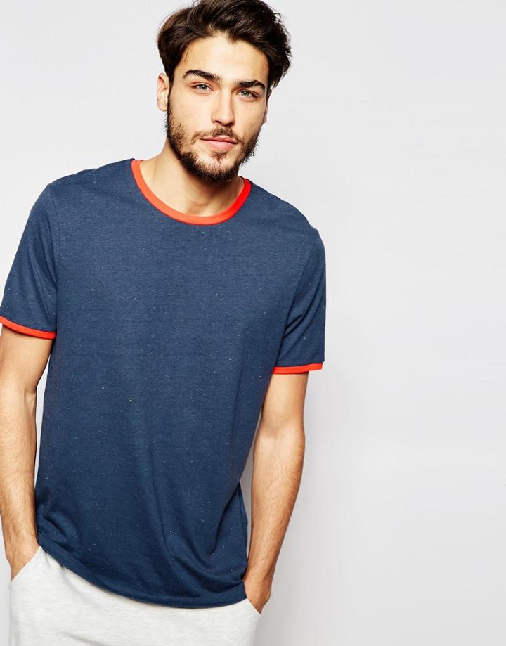 Asos Loungewear Skater T-shirt In Nep Fabric With Contrast Ringer - Blue