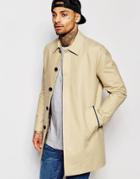 Asos Single Breasted Shower Resistant Trench Coat In Stone - Stone