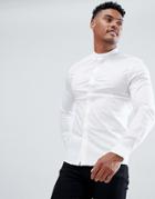 Asos Design Skinny Shirt In White With Grandad Collar - White