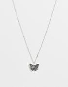 Designb London Butterfly Pendant Necklace In Silver Tone
