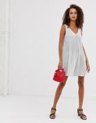 Asos Design Sleeveless Plisse Mini V-neck Swing Dress In Mono Spot - Multi
