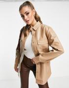 4th & Reckless Leather Look Oversized Shirt In Beige - Part Of A Set-neutral